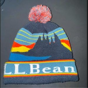 L.L. Bean Beanie Pom Hat Mountain Spellout OSFA Winter Ski Katahdin 296924